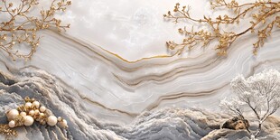 新中式大理石纹理金枝背景墙