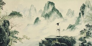 一人立山间 水墨诗意景