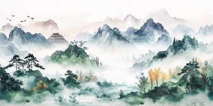 水墨山水间的诗意自然景