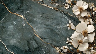 墨绿大理石配素雅花卉