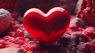 红色爱心置于红色岩石间