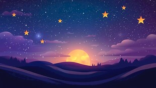 梦幻星空下的日落美景