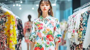 时尚印花服饰店内模特展示