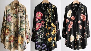 三款花卉印花长袖衬衫
