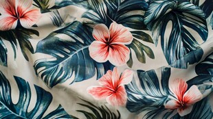 热带花卉树叶印花布料