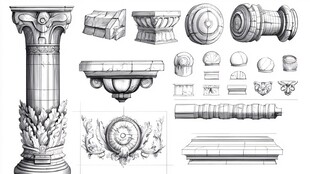 古典建筑装饰构件线稿图