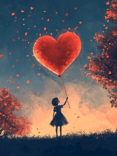 女孩牵心气球浪漫场景