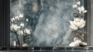 水墨风花卉背景墙艺术感