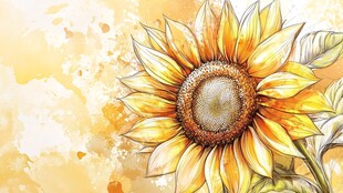手绘向日葵的梦幻水彩背景