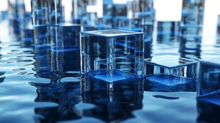 蓝色透明立方体的水中景象