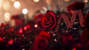 浪漫红玫瑰与闪耀字母M