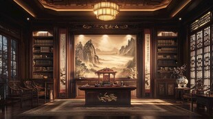 中式古典雅致书房场景