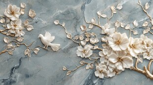 中式浮雕花鸟墙面装饰