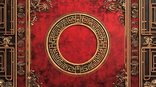 中式红底金纹古典背景图
