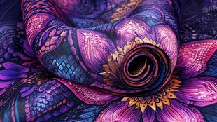 梦幻绚丽花纹布料卷