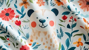 可爱小熊花卉图案布料