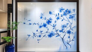 中式蓝花玻璃隔断艺术美