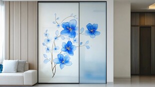 蓝花玻璃推拉门 家居美景