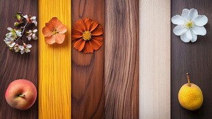 木纹上的花果静物组合