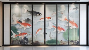 中式锦鲤背景墙装饰画