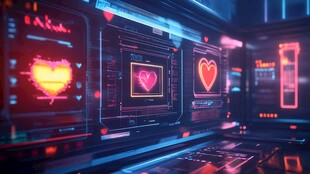 赛博空间中的爱心数字界面