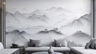 中式山水背景墙客厅美景