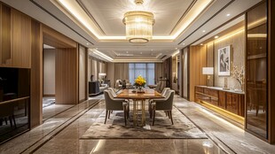 现代奢华风客厅餐厅一体化空间