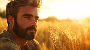 麦田中沉思的男子