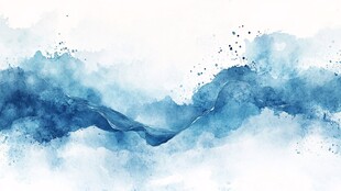 蓝色水墨风抽象水彩波浪图