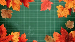 秋日枫叶装点的绿色背景