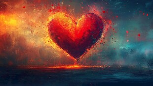 燃烧爱心的梦幻绚丽景象