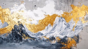 金色水墨风海浪抽象画