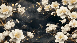 墨底白花图 尽显中式雅致