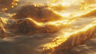 金色波光粼粼的海面