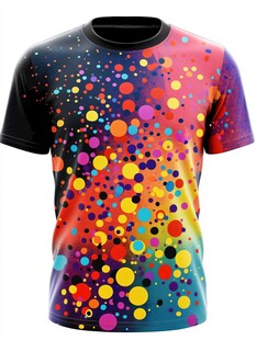 多彩波点图案短袖T恤