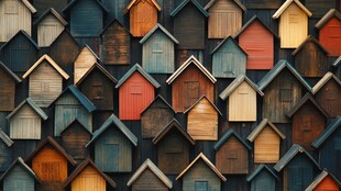 多彩鸟屋排列艺术