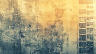 斑驳墙面与现代建筑对比