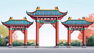 中式古典牌坊建筑景观