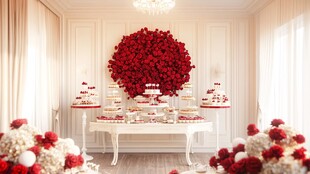 浪漫红白主题甜品装饰场景