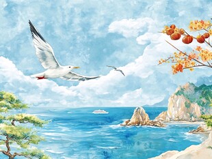 海边飞鸟美景如画