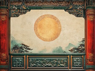 中式古典背景墙装饰画面