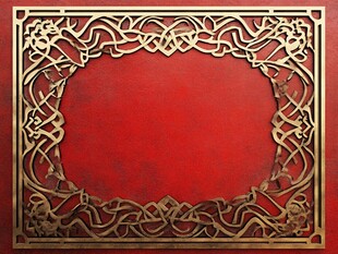 红色背景金色精致花纹边框