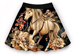 骏马繁花印花短裙