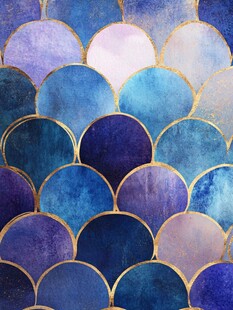 梦幻蓝紫金箔鱼鳞纹理图案