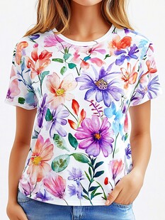 花卉印花短袖女士T恤
