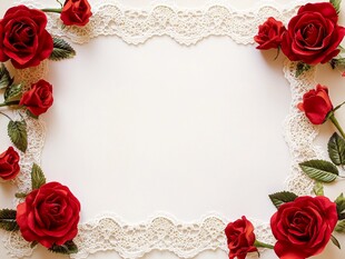 红玫瑰蕾丝边框空白背景
