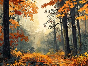 秋日林间小道的梦幻美景
