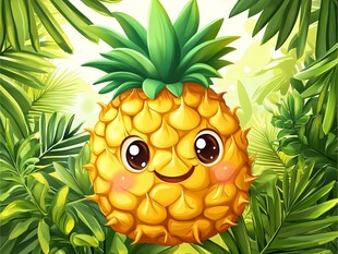 可爱菠萝在热带绿植中