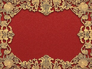 中式红底金色花纹边框