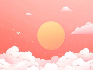 梦幻粉色天空下的云朵与太阳